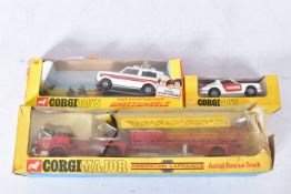 THREE BOXED CORGI TOYS EMERGENCY SERVICES VEHICLES, Major Toys American LaFrance Aerial Rescue