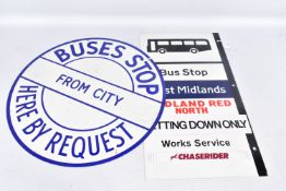 A BIRMINGHAM CORPORATION TRANSPORT REQUEST BUS STOP FLAG, circular double sided enamel sign,