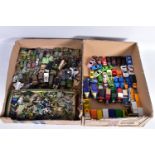 A QUANTITY OF UNBOXED AND ASSORTED MODERN PLAYWORN DIECAST AND PLASTIC VEHICLES, to include a