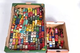 A QUANTITY OF UNBOXED AND ASSORTED PLAYWORN DIECAST VEHICLES, mainly Matchbox 1 - 75 series