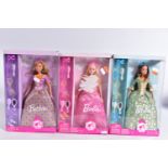 THREE BOXED MODERN MATTEL MASQUERADE BALL BARBIE DOLLS, (M3443, M3444, M6345), all appear complete