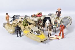 A SELECTION OF 1970'S AND 80'S LFL STAR WARS FIGURES AND VEHICLES, to include a 1977 GMFGI Ben (
