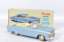 A BOXED TRI-ANG PLASTIC BATTERY OPERATED FORD ZEPHYR, not tested, 1/20 scale, grey body with cream