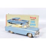 A BOXED TRI-ANG PLASTIC BATTERY OPERATED FORD ZEPHYR, not tested, 1/20 scale, grey body with cream