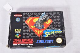 THE DEATH AND RETURN OF SUPERMAN SNES BOXED, the SNES version of The Death And Return Of Superman
