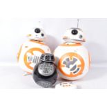 A THINKWAY STAR WARS INTERACTIVE BB-8 DROID, REMOTE AND TWO OTHERS, the first moving at time of