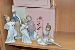 FIVE NAO FIGURES, comprising boxed Shepherdess with duck, height 24cm, boxed 'Sleepy-Head', boxed
