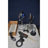 A DREMMEL 300 MULTITOOL with a Dremel 220 workstation attachment along with another multitool