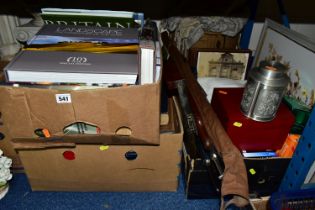 BOOKS, EPHEMERA & SUNDRIES, four boxes and loose to include two boxes of books containing