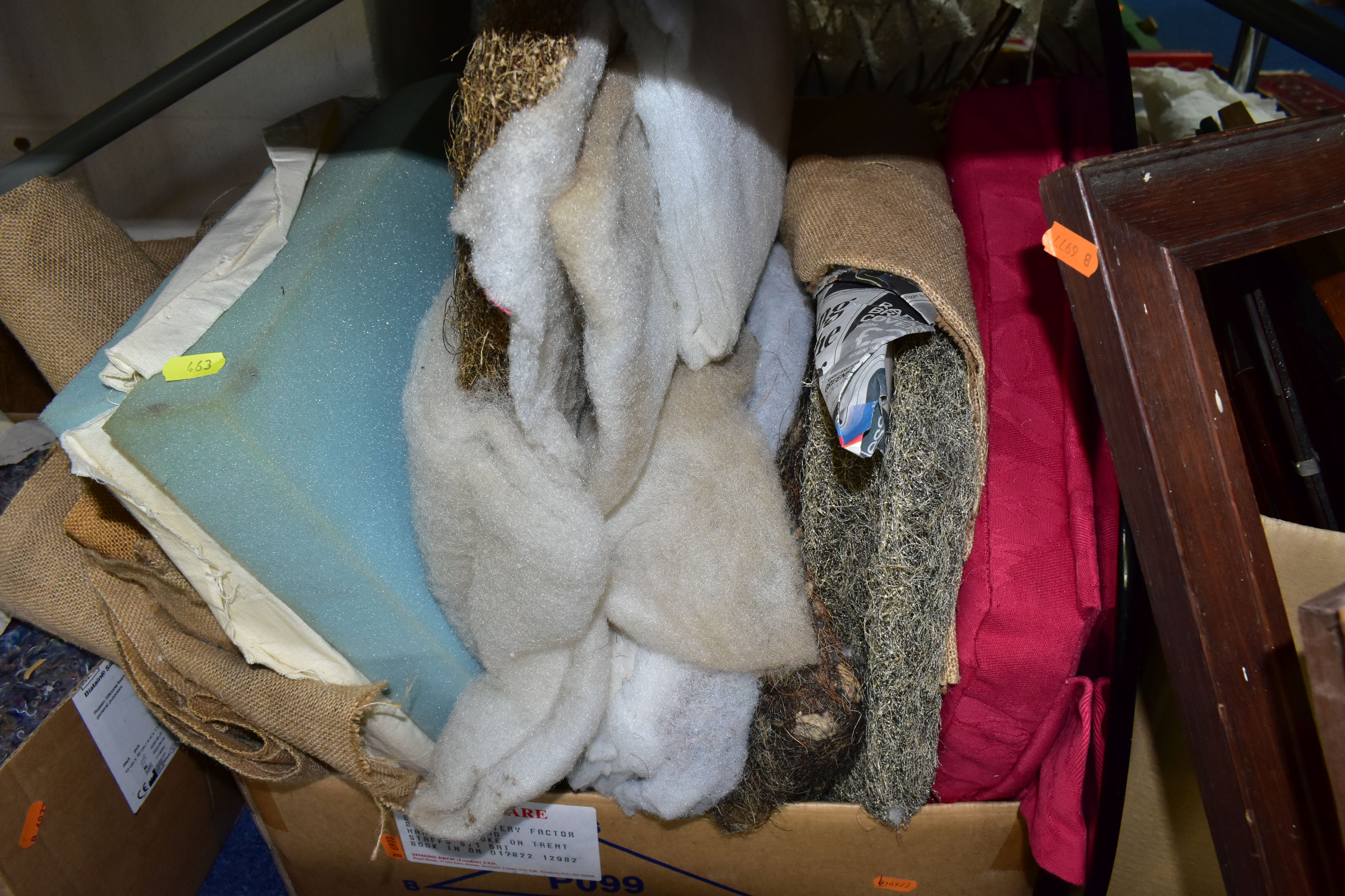 FIVE BOXES OF UPHOLSTERY TEXTILES AND PICTURE FRAMES, to include a quantity of ginger coconut - Image 6 of 10
