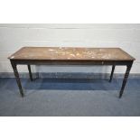 A VICTORIAN MAHOGANY RECTANGULAR HALL TABLE, length 183cm x depth 60cm x 76cm (condition:-covered in