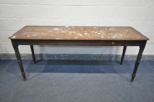 A VICTORIAN MAHOGANY RECTANGULAR HALL TABLE, length 183cm x depth 60cm x 76cm (condition:-covered in
