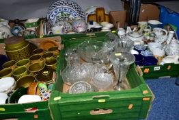 SIX BOXES OF KITCHEN AND HOUSEHOLD CERAMICS AND GLASSWARE, ETC, including decorative Portuguese