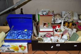 FIVE BOXES AND LOOSE ASSORTED CERAMICS AND GLASS ETC, to include rose pattern tea wares, Alfred
