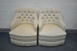 A PAIR OF CREAM UPHOLSTERED BEDROOM CHAIRS (good condition)