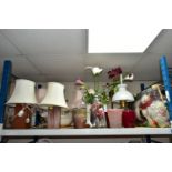 A QUANTITY OF TABLE LAMPS, PLANTERS TOGETHER WITH AN ILLUMINATED SANTA FIGURE, comprising a