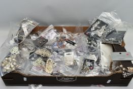 A LARGE QUANTITY OF COSTUME JEWELLERY, to include paste set necklaces, earrings, rings, hair pieces,