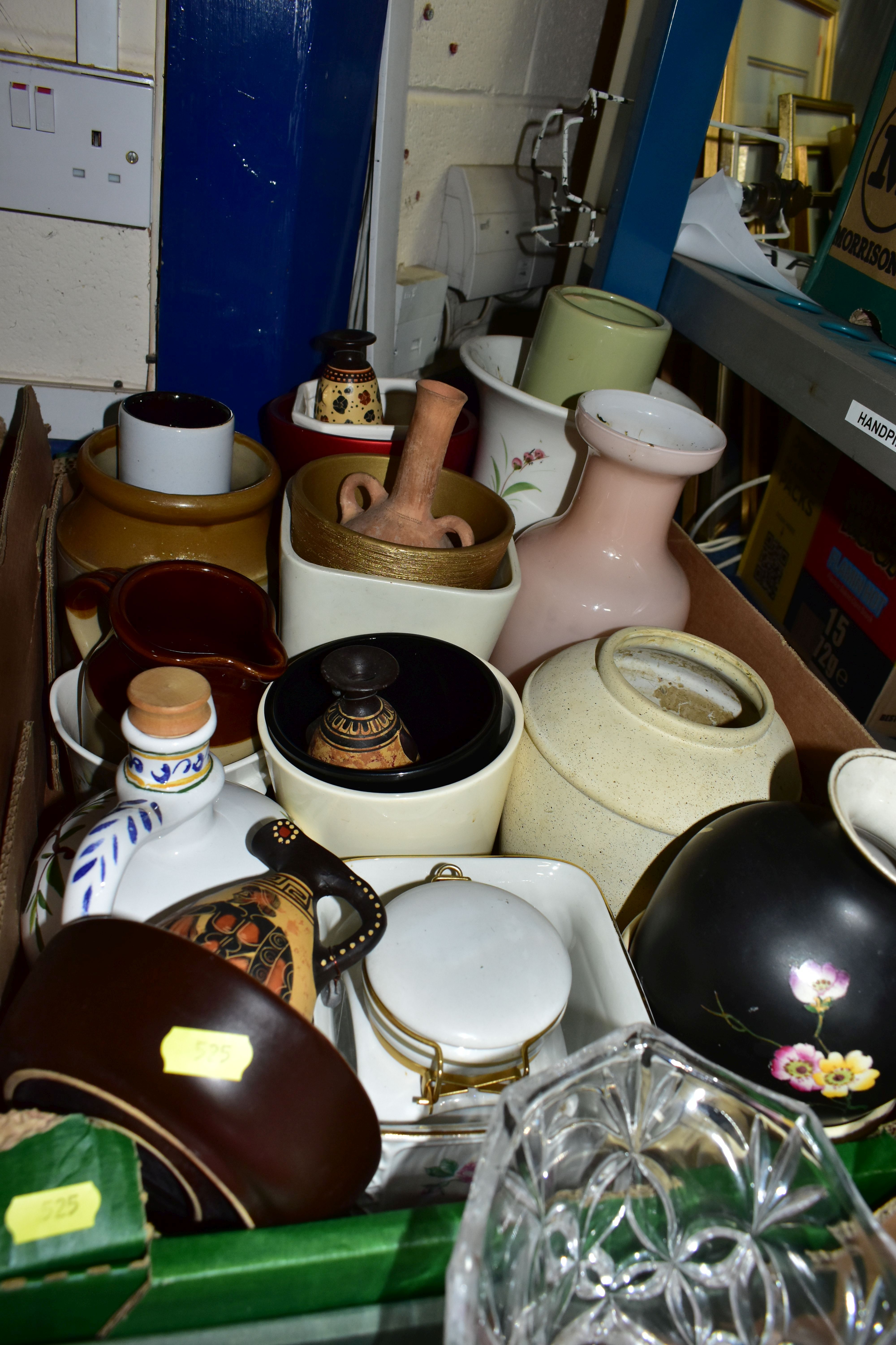 FIVE BOXES OF CERAMICS AND GLASSWARE, to include a large cut crystal punch bowl on feet, diameter - Bild 3 aus 7