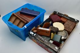 TWO BOXES OF EMPTY BOXES, to include various jewellery boxes, empty necklace boxes, a carved