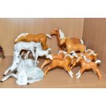 TWELVE PALOMINO, GREY AND MATT WHITE BESWICK FOALS, ETC, including two Foal- lying, no. 915, a