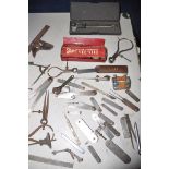 A TUB CONTAINING VARIOUS TOOLS to include a quantity of Moore and Wright of Sheffield, Starrett,