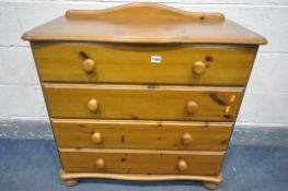 A PINE CHEST OF FOUR LONG DRAWERS, width 83cm x depth 38cm x height 84cm