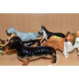 FIVE BESWICK DOGS, all gloss, comprising Basset Hound Fochno Trinket, no. 2045A, Dachshund -