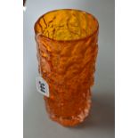 A WHITEFRIARS TANGERINE GLASS TEXTURED BARK VASE DESIGNED BY GEOFREY BAXTER, pattern 9690, height