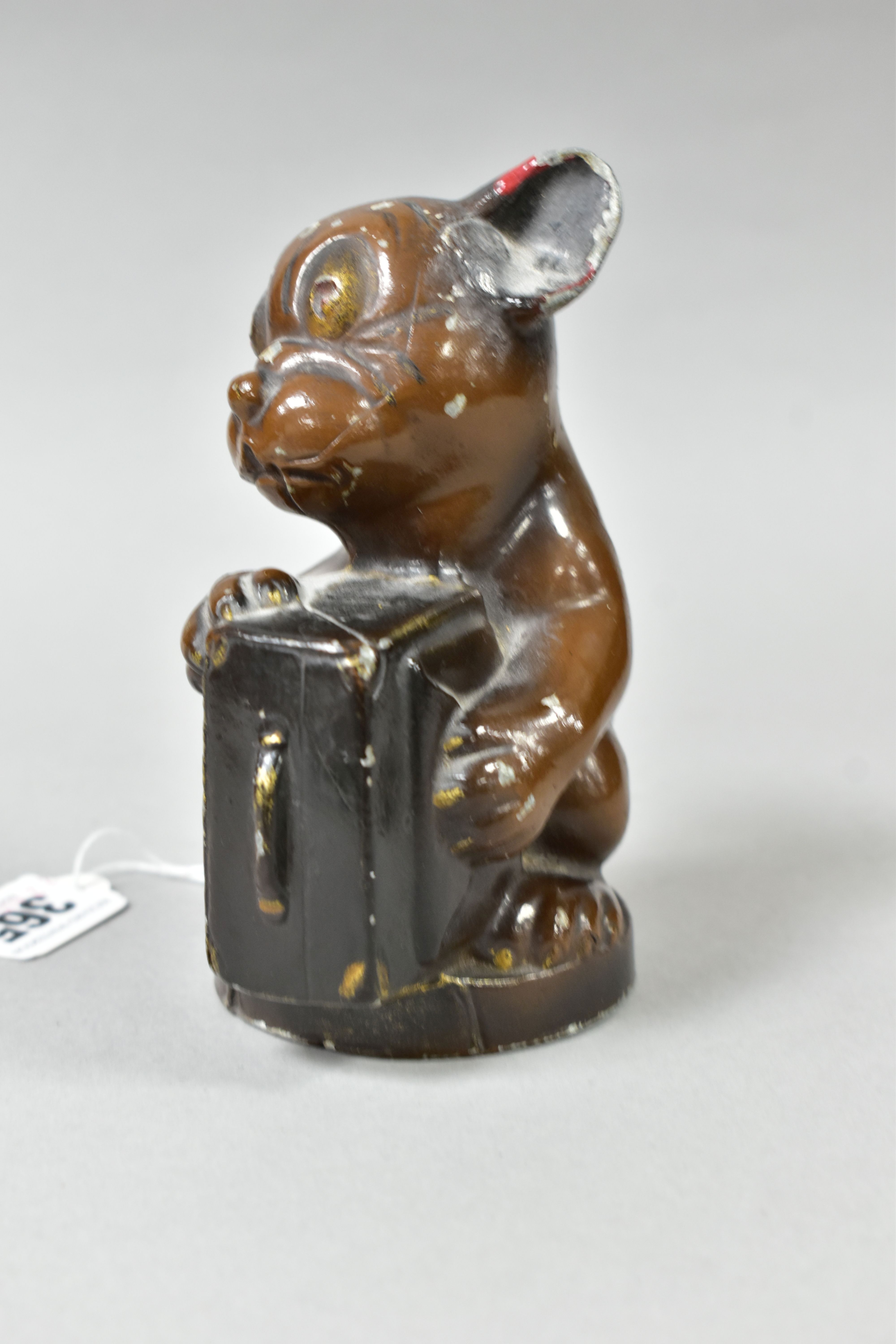 A FIRST HALF 20TH CENTURY PAINTED METAL BONZO MONEY BOX, the dog cast holding a briefcase, reg no. - Bild 2 aus 2