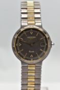 A GENTS 'LONGINES' QUARTZ WRISTWATCH, round black dial signed 'Longines, quartz', baton markers,