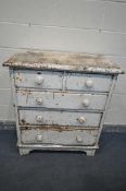A VICTORIAN WHITE PAINTED CHEST OF TWO SHORT OVER THREE LONG DRAWERS, on bracket feet, width 92cm