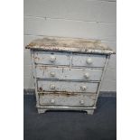 A VICTORIAN WHITE PAINTED CHEST OF TWO SHORT OVER THREE LONG DRAWERS, on bracket feet, width 92cm