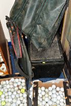 FISHING AND GOLFING INTEREST: THREE BOXES AND LOOSE EQUIPMENT, a quantity of used golf balls in