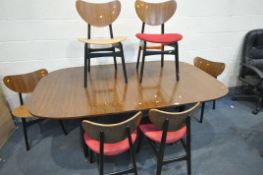 A MID CENTURY G PLAN E.GOMME TOLA AND BLACK EXTENDING DINING TABLE, with one additional leaf,
