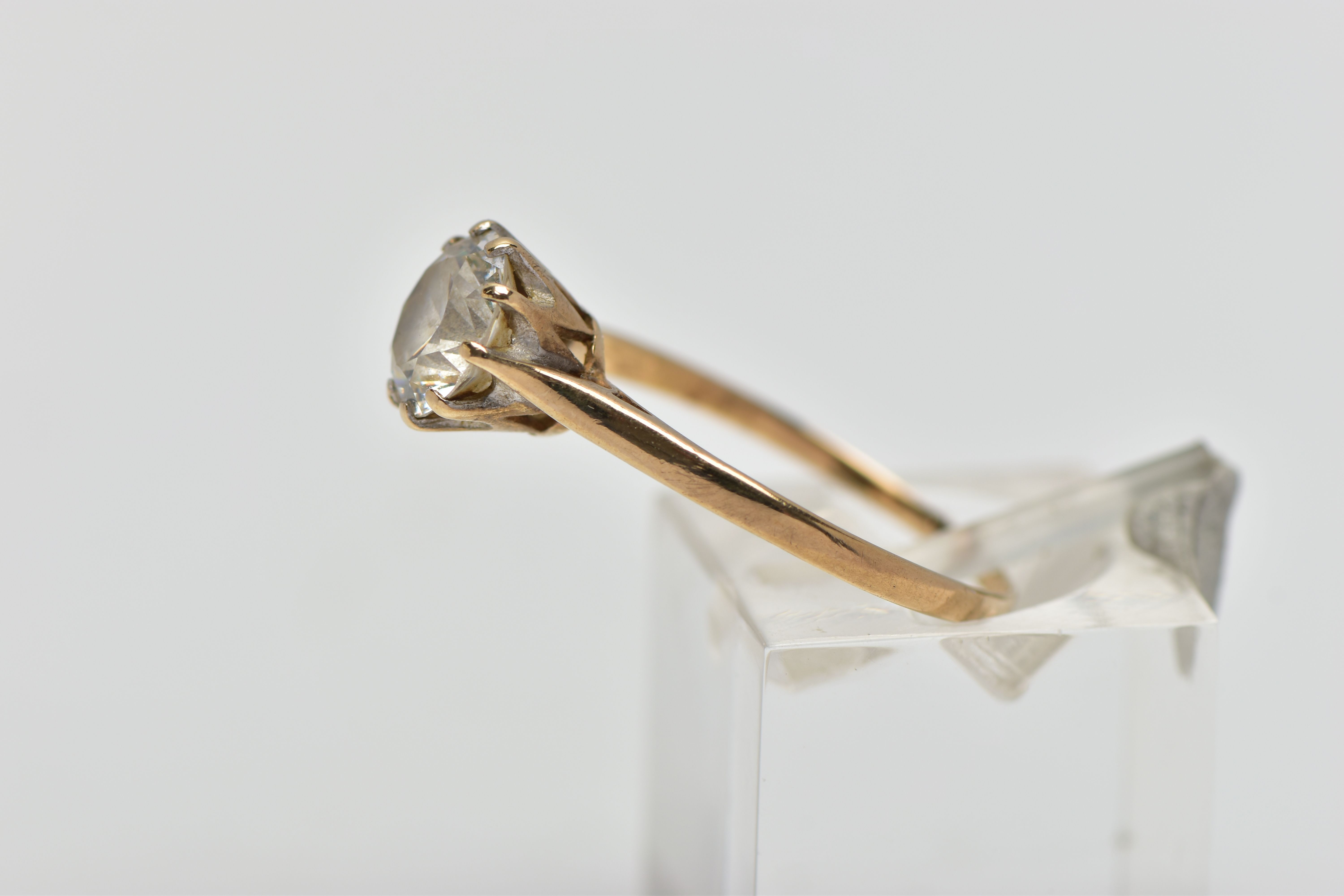 A 9CT GOLD SINGLE STONE RING, circular cut colourless cubic zirconia in a ten claw setting, - Image 2 of 4