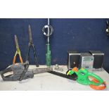 A COLLECTION OF GARDEN ELECTRICALS to include a Powerbase HETG34C-450 hedge trimmer, Parkland