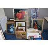 A QUANTITY OF PICTURES AND PRINTS ETC, to include print reproductions of paintings by Lowry, Van