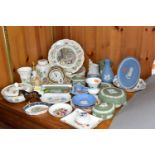 A GROUP OF CERAMICS, to include a Wedgwood Clio clock and octagonal dish, thirteen pieces of