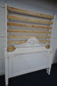 A CREAM FRENCH 4FT6 BEDSTEAD, with side rails and pine slats, and all bolts (good condition)