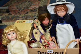 ONE BOX OF PEGGY NESBITT AND PORCELAIN DOLLS, to include a Craftkit porcelain doll kit 9535