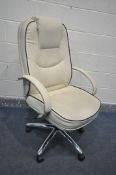 A RS SOHO CREAM LEATHER SWIVEL OFFICE CHAIR (condition:-torn leather to armrests)