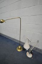 AN ANGLE POISE CREAM DESK LAMP, and a brass angled floor lamp (2)