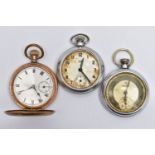 THREE POCKET WATCHES, the first a full hunter pocket watch, white dial, Roman numerals, second