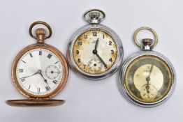 THREE POCKET WATCHES, the first a full hunter pocket watch, white dial, Roman numerals, second