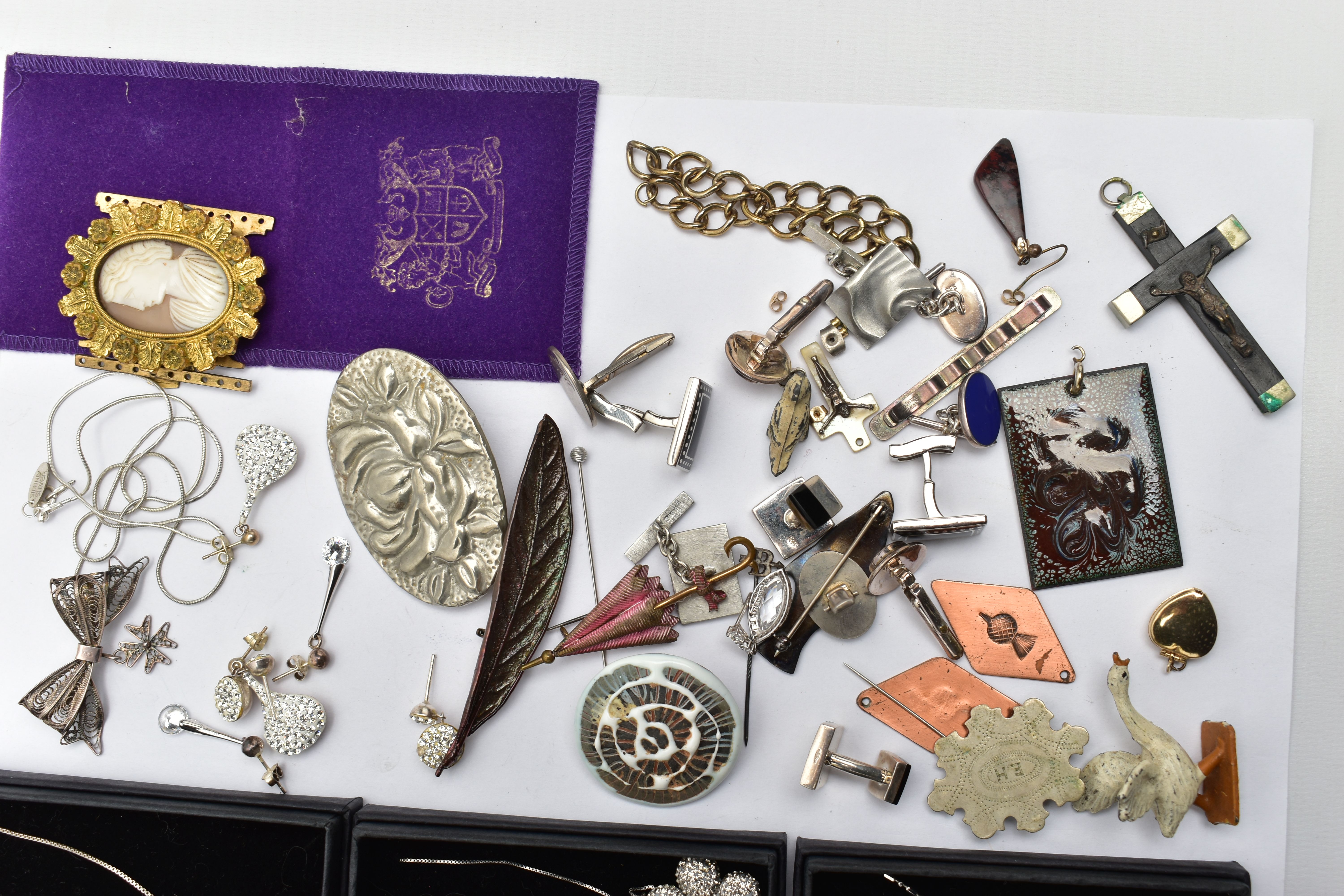 A BOX OF MOSTLY WHITE METAL JEWELLERY, to include twelve boxed (new like condition) pendant - Image 2 of 3