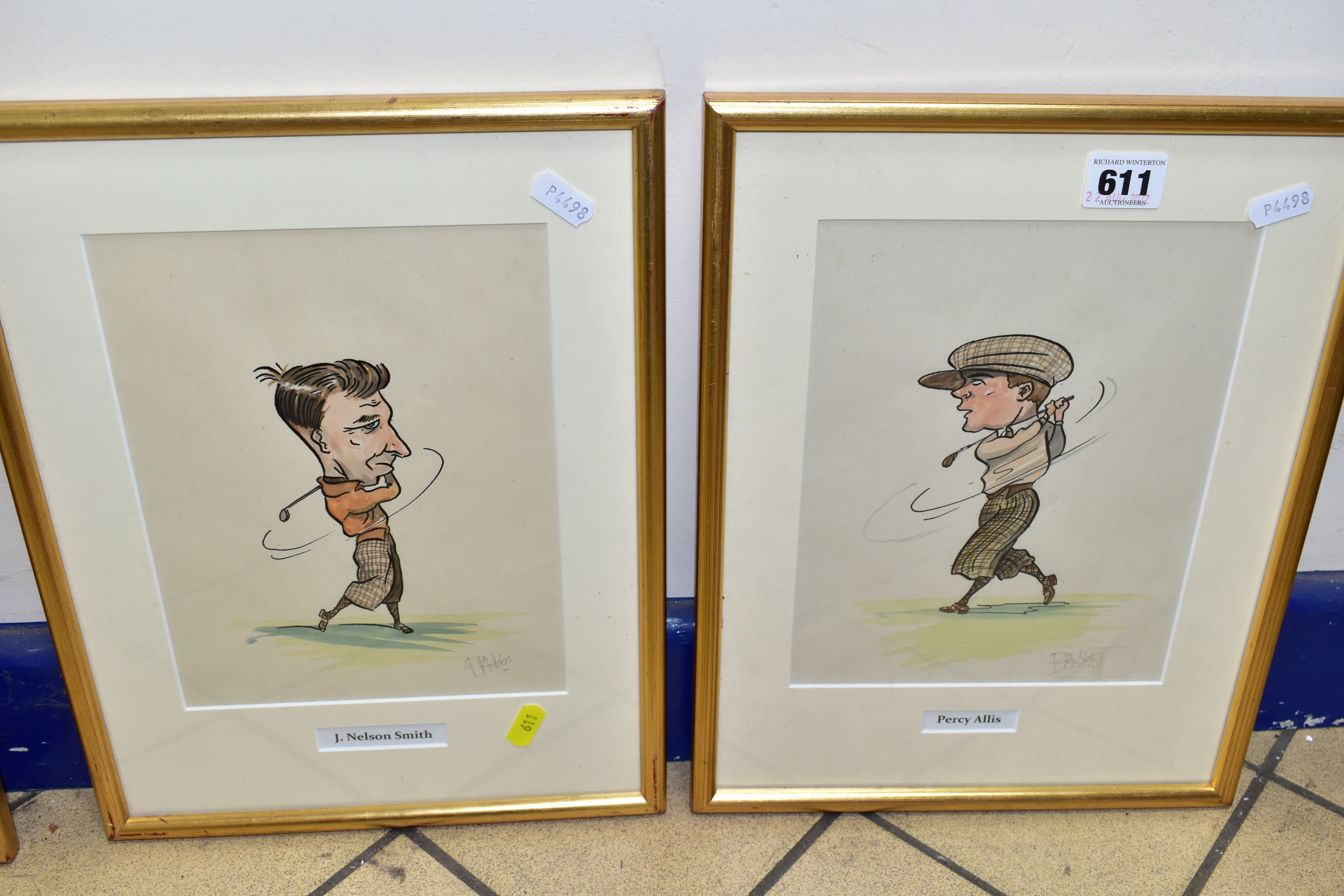 PETER HOBBS (19TH -20TH CENTURY), THREE GOLFING CARICATURE SKETCHES, comprising Percy Allis, Jose