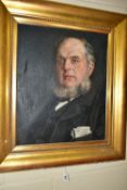 A HEAD AND SHOULDERS PORTRAIT OF A VICTORIAN GENTLEMAN, he has a full beard but no moustache, he has