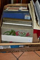 A BOX OF BOOKS AND POSTCARDS, two albums containing approximately 400 early 20th century