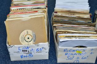 TWO BOXES OF VINYL SINGLES, approximately one hundred and fifty records, mainly plain sleeves and