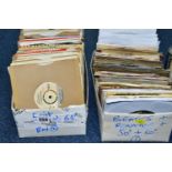 TWO BOXES OF VINYL SINGLES, approximately one hundred and fifty records, mainly plain sleeves and
